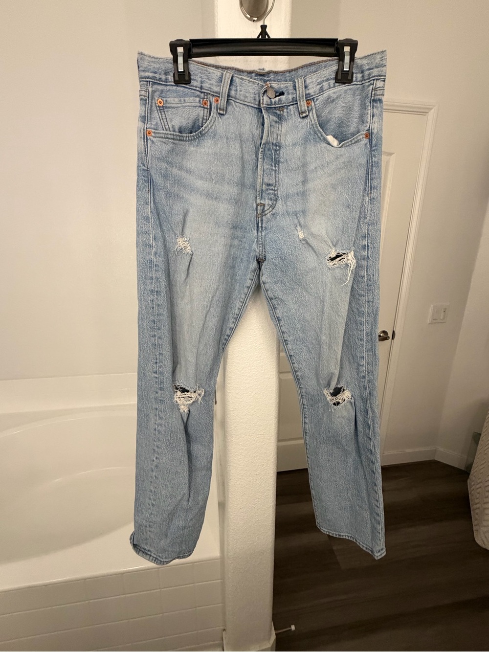 Light Wash Distressed Straight-Leg Jeans